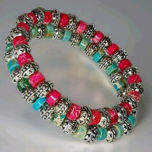 Matching Pair Of Stackable Boho Sea Sediment Jasper Beaded Stretch Bracelets